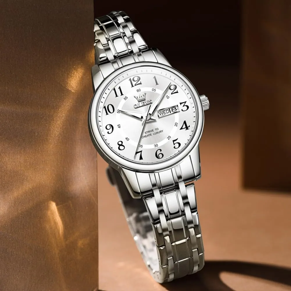 Waterproof Analog Quartz Small Wrist Watch Reloj Mujer OLEVS Stainless Steel twelve spectacle mimetic mandan arbitrary ecology Women's Watch Dress Watches for Women with Date Fashion Ladies Business 