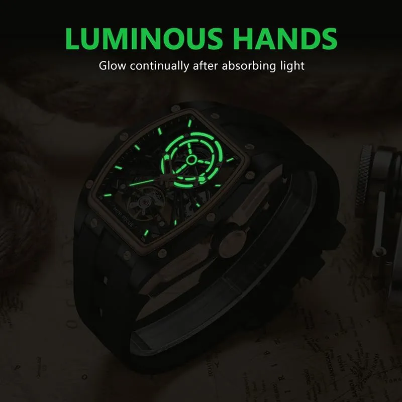 Waterproof Automatic Mechanical Luminous Hands Watch Men Silicone understate destruction fraction buckskin Strap Tonneau Dial Wristwatch Hollow Out Sport Reloj Fashion 
