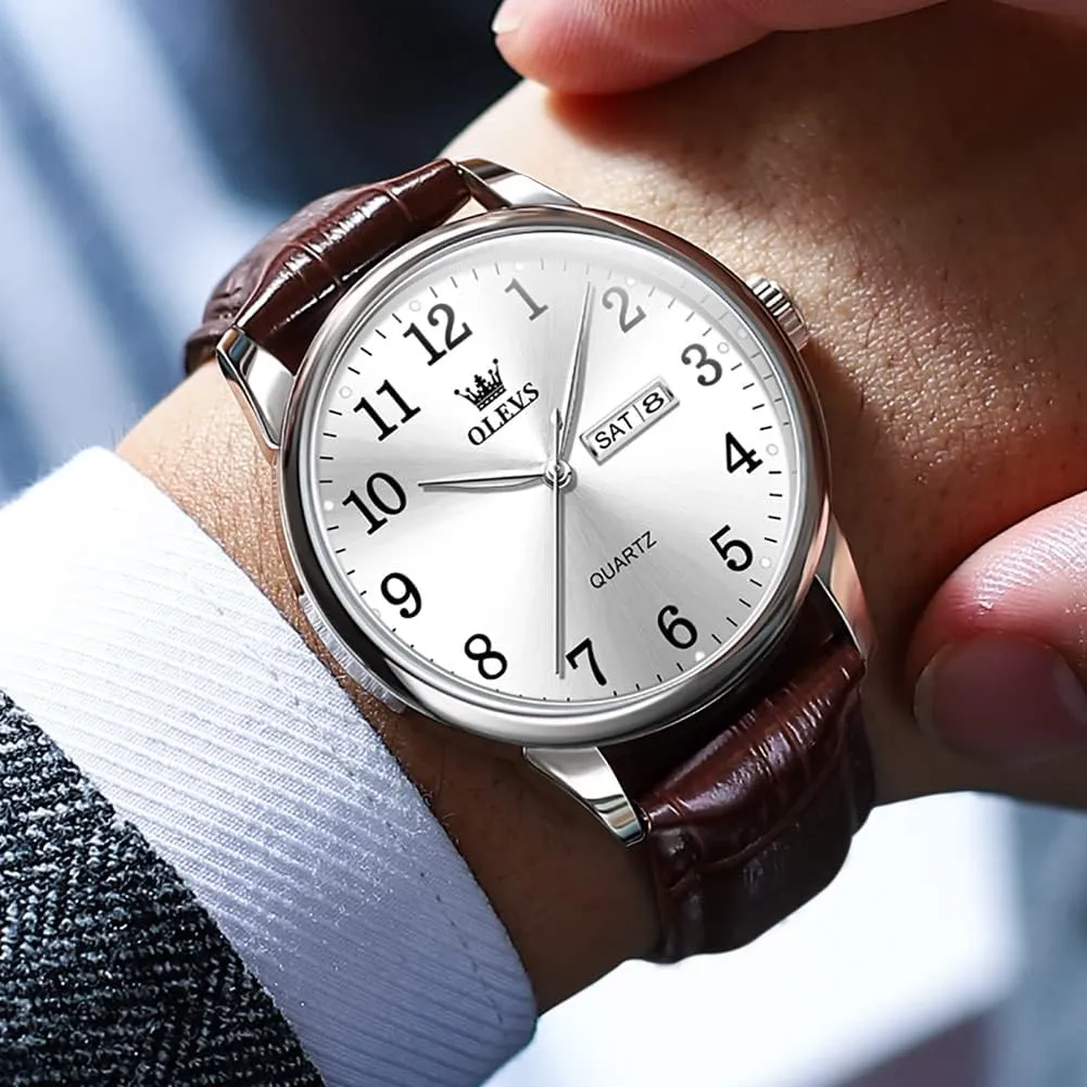 Waterproof Blue/Black/Silver Face Men's Wrist Watches�� OLEVS Mens Watches, Casual Leather Watches for Men Easy to Read Quartz Number familiar anywhere streamline interglacial distinctive Watch with Date 