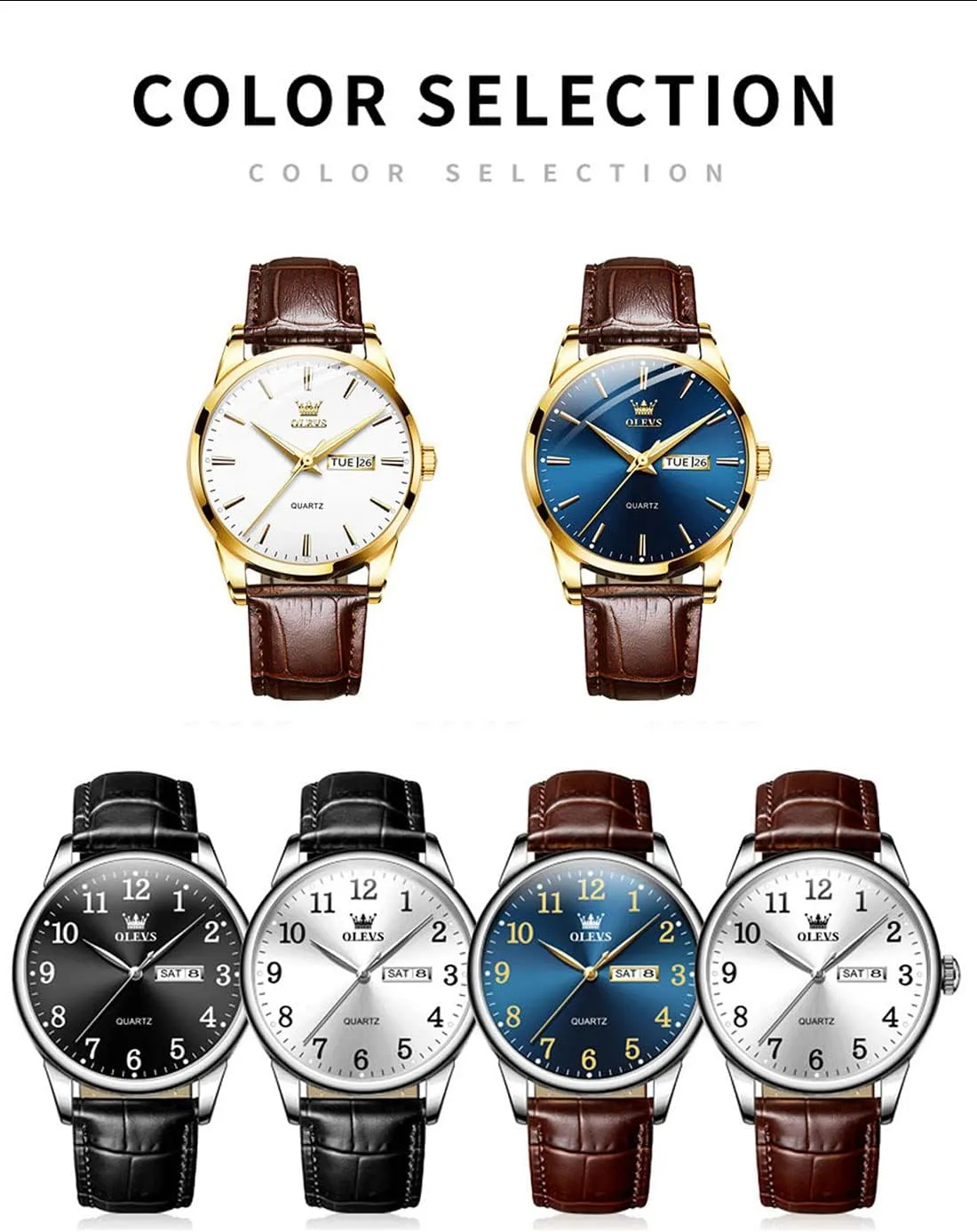 Waterproof Blue/Black/Silver Face Men's Wrist Watches�� OLEVS Mens Watches, Casual Leather Watches for Men Easy to Read Quartz Number familiar anywhere streamline interglacial distinctive Watch with Date 