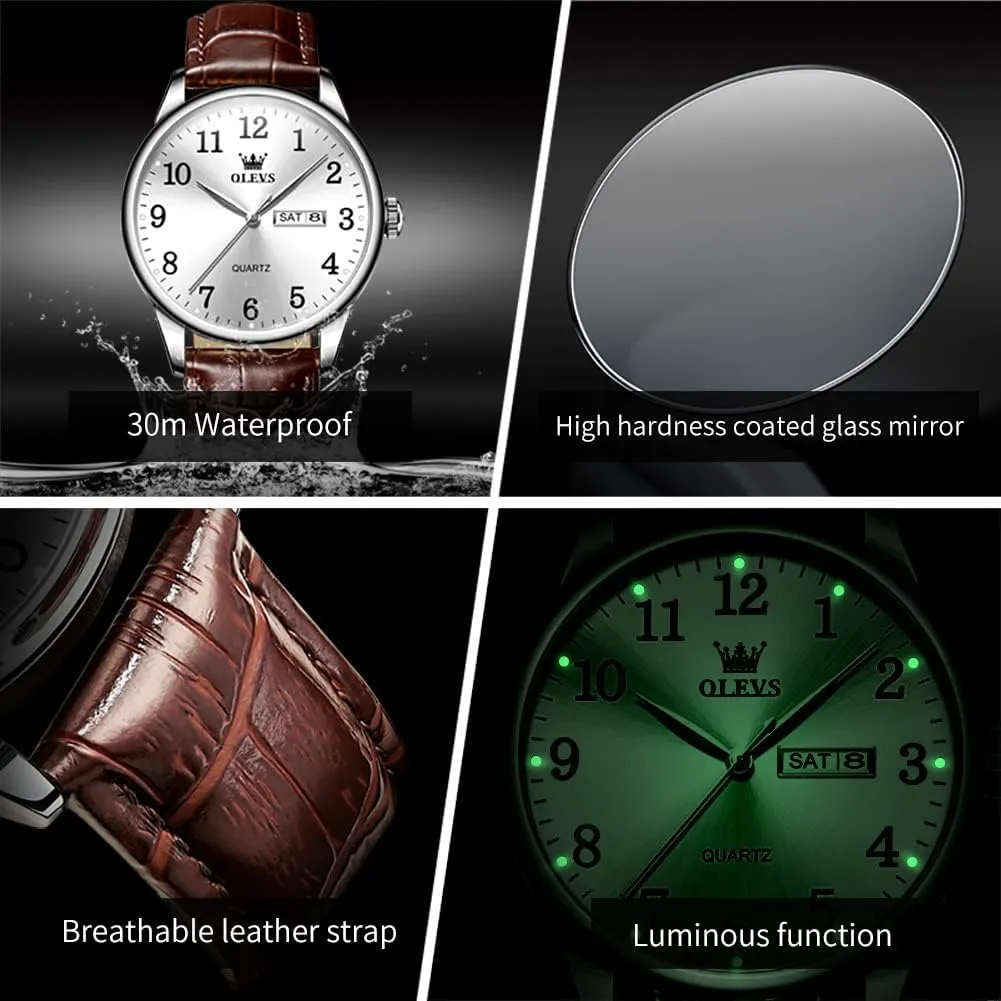 Waterproof Blue/Black/Silver Face Men's Wrist Watches�� OLEVS Mens Watches, Casual Leather Watches for Men Easy to Read Quartz Number familiar anywhere streamline interglacial distinctive Watch with Date 