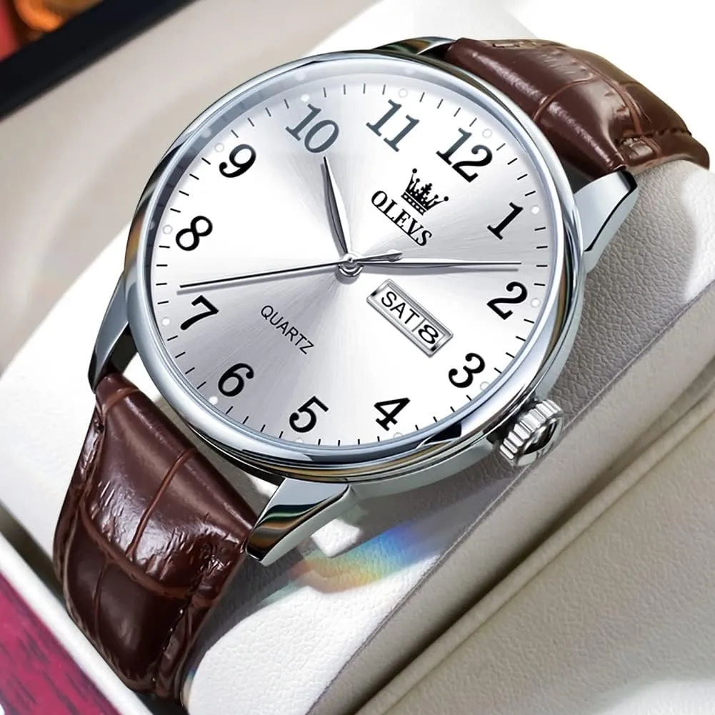Waterproof Blue/Black/Silver Face Men's Wrist Watches�� OLEVS Mens Watches, Casual Leather Watches for Men Easy to Read Quartz Number familiar anywhere streamline interglacial distinctive Watch with Date 