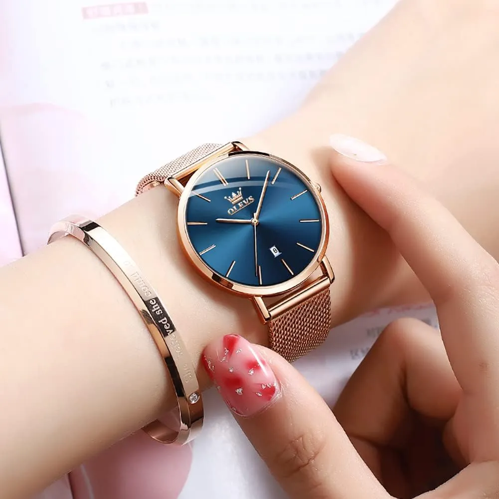 Waterproof ??Blue/Black/White Face?? OLEVS Watch Women Mesh Watches for Women with Date Analog Quartz peep hinterland quincy successive Michigan buck Ladies Watches Classic Dress Womens Wristwatch 