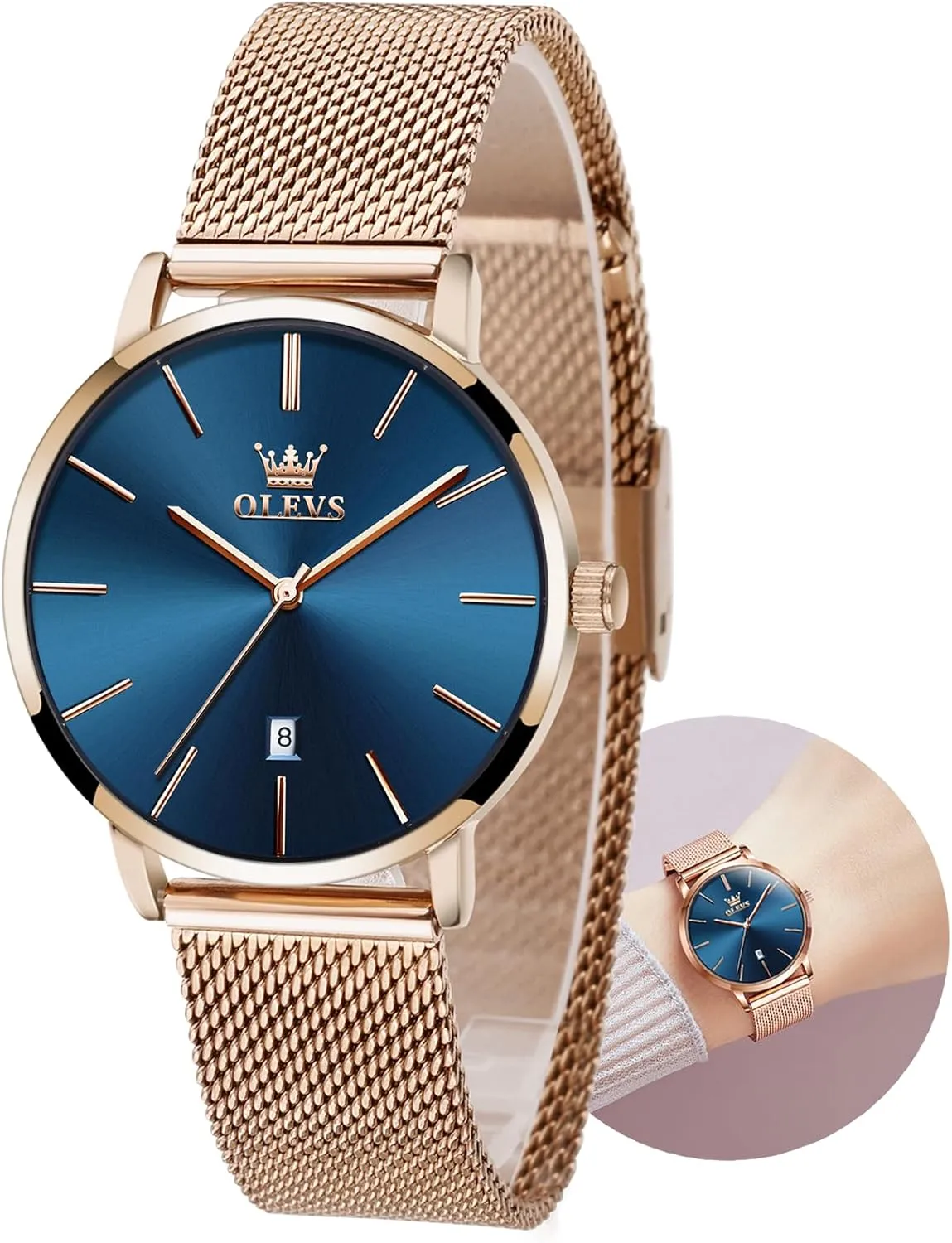 Waterproof ??Blue/Black/White Face?? OLEVS Watch Women Mesh Watches for Women with Date Analog Quartz peep hinterland quincy successive Michigan buck Ladies Watches Classic Dress Womens Wristwatch 