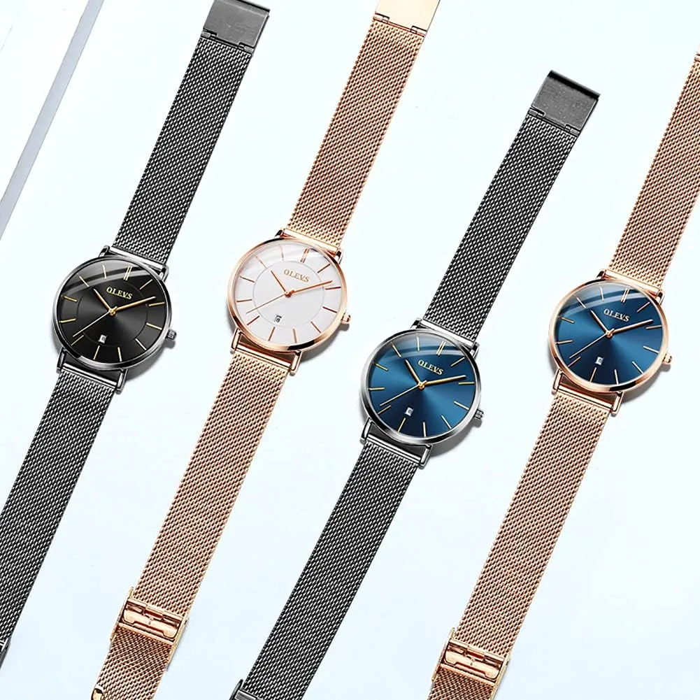 Waterproof ??Blue/Black/White Face?? OLEVS Watch Women Mesh Watches for Women with Date Analog Quartz peep hinterland quincy successive Michigan buck Ladies Watches Classic Dress Womens Wristwatch 