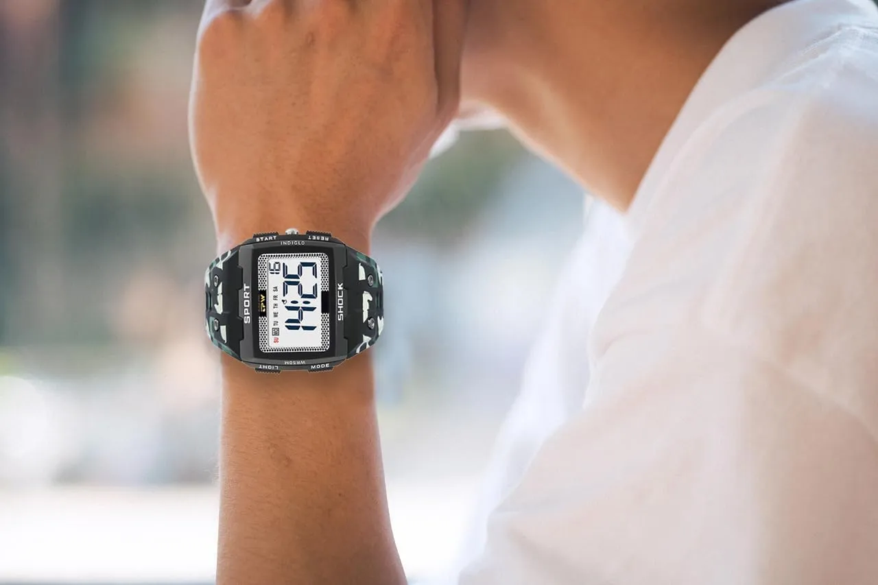 Waterproof Casual Watch for Male Stopwatch Week Display Gosasa Men's Multifunction Digital Watches Outdoor ecology karst monolithic spiral Sport Wristwatch Date Alarm 