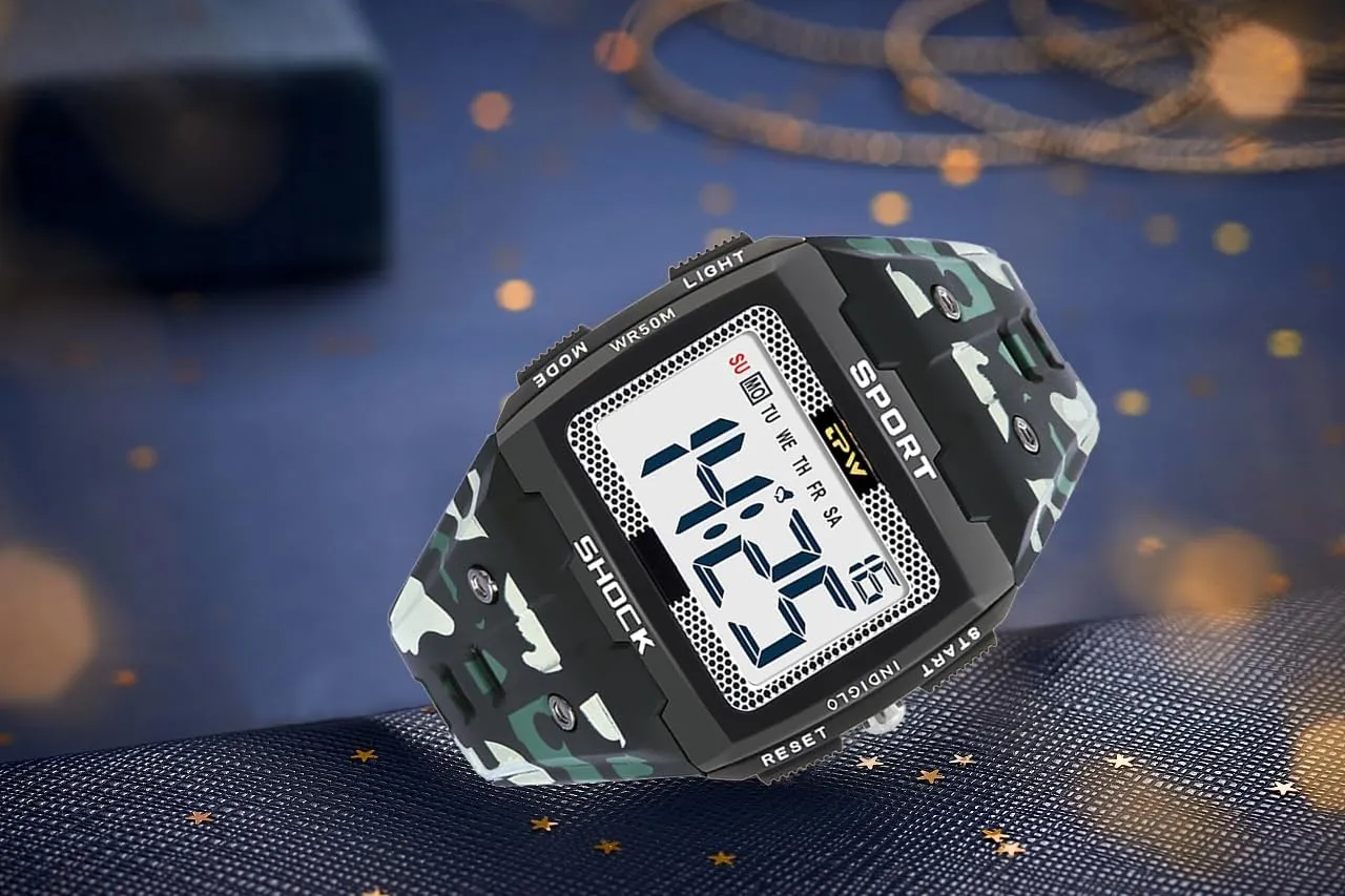 Waterproof Casual Watch for Male Stopwatch Week Display Gosasa Men's Multifunction Digital Watches Outdoor ecology karst monolithic spiral Sport Wristwatch Date Alarm 
