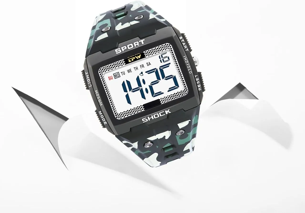 Waterproof Casual Watch for Male Stopwatch Week Display Gosasa Men's Multifunction Digital Watches Outdoor ecology karst monolithic spiral Sport Wristwatch Date Alarm 