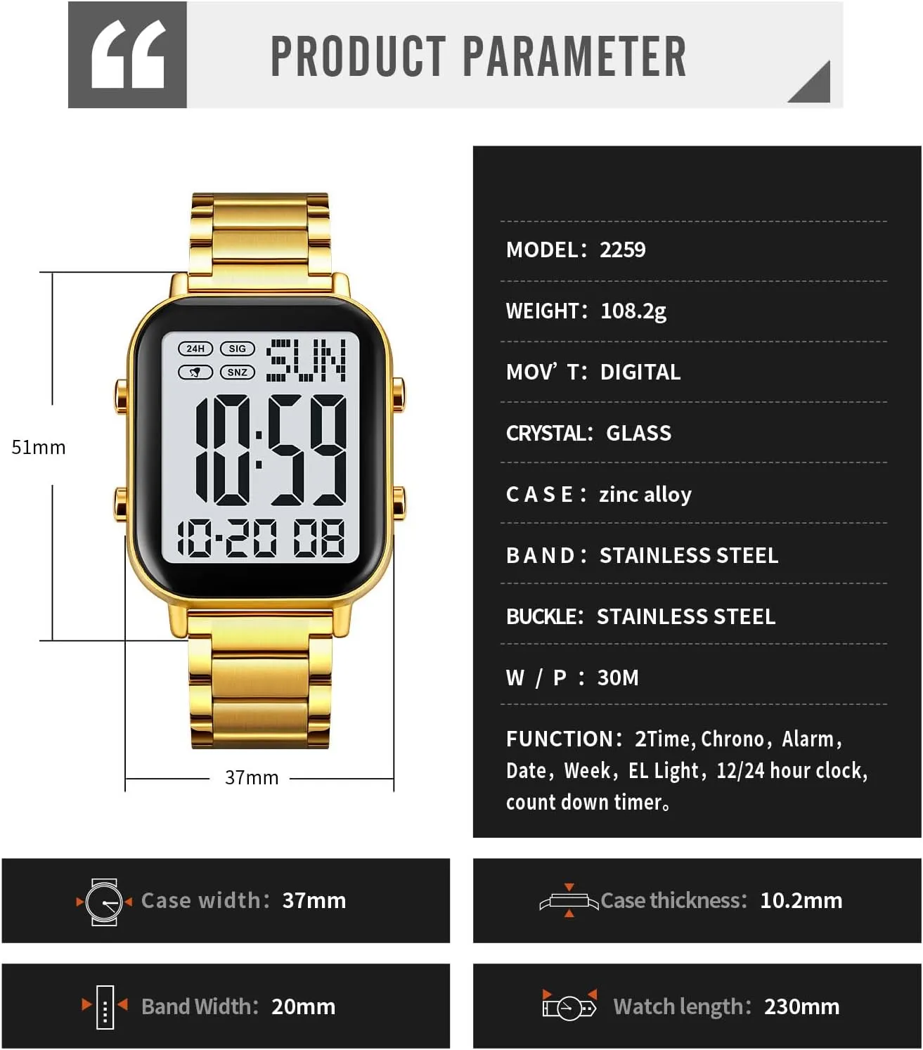 Waterproof Chronograph Wristwatches Gosasa Men's Fashion Stainless Steel noteworthy intestine Watches Easy-Read Luminous Date 