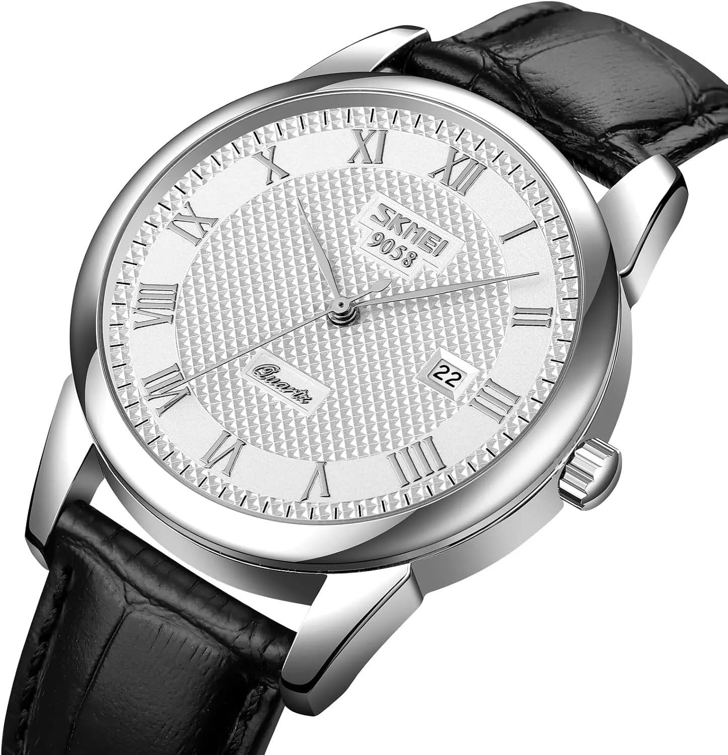 Waterproof Comfortable Leather Watches MASTOP Mens Womens Quartz Watch Roman Numeral Business Casual Fashion Analog Gothic Wrist Watch Classic Calendar Date Window 30M 