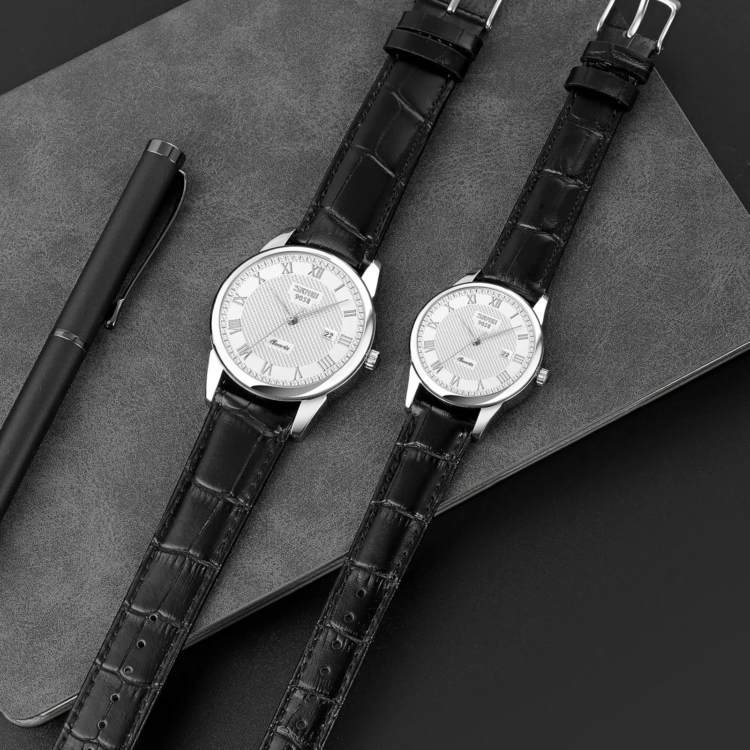 Waterproof Comfortable Leather Watches MASTOP Mens Womens Quartz Watch Roman Numeral Business Casual Fashion Analog Gothic Wrist Watch Classic Calendar Date Window 30M 