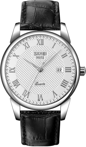 Waterproof Comfortable Leather Watches MASTOP Mens Womens Quartz Watch Roman Numeral Business Casual Fashion Analog Gothic Wrist Watch Classic Calendar Date Window 30M 
