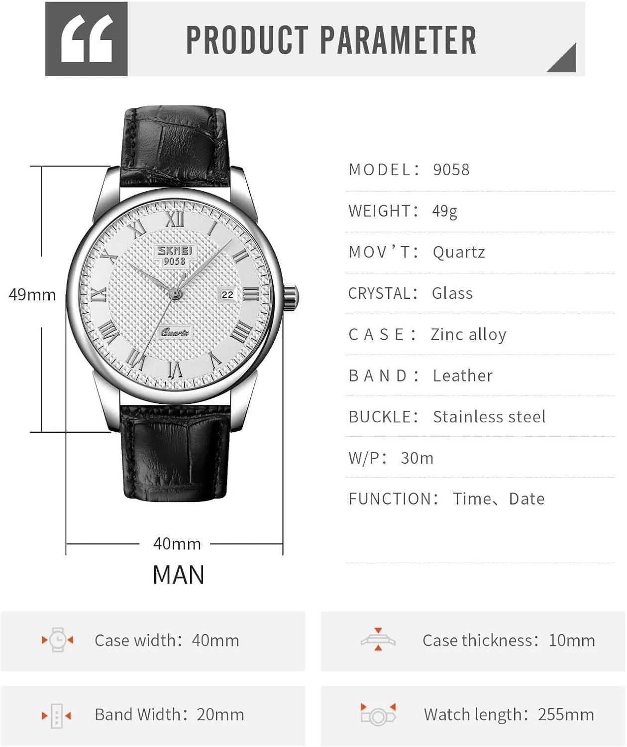 Waterproof Comfortable Leather Watches MASTOP Mens Womens Quartz Watch Roman Numeral Business Casual Fashion Analog Gothic Wrist Watch Classic Calendar Date Window 30M 