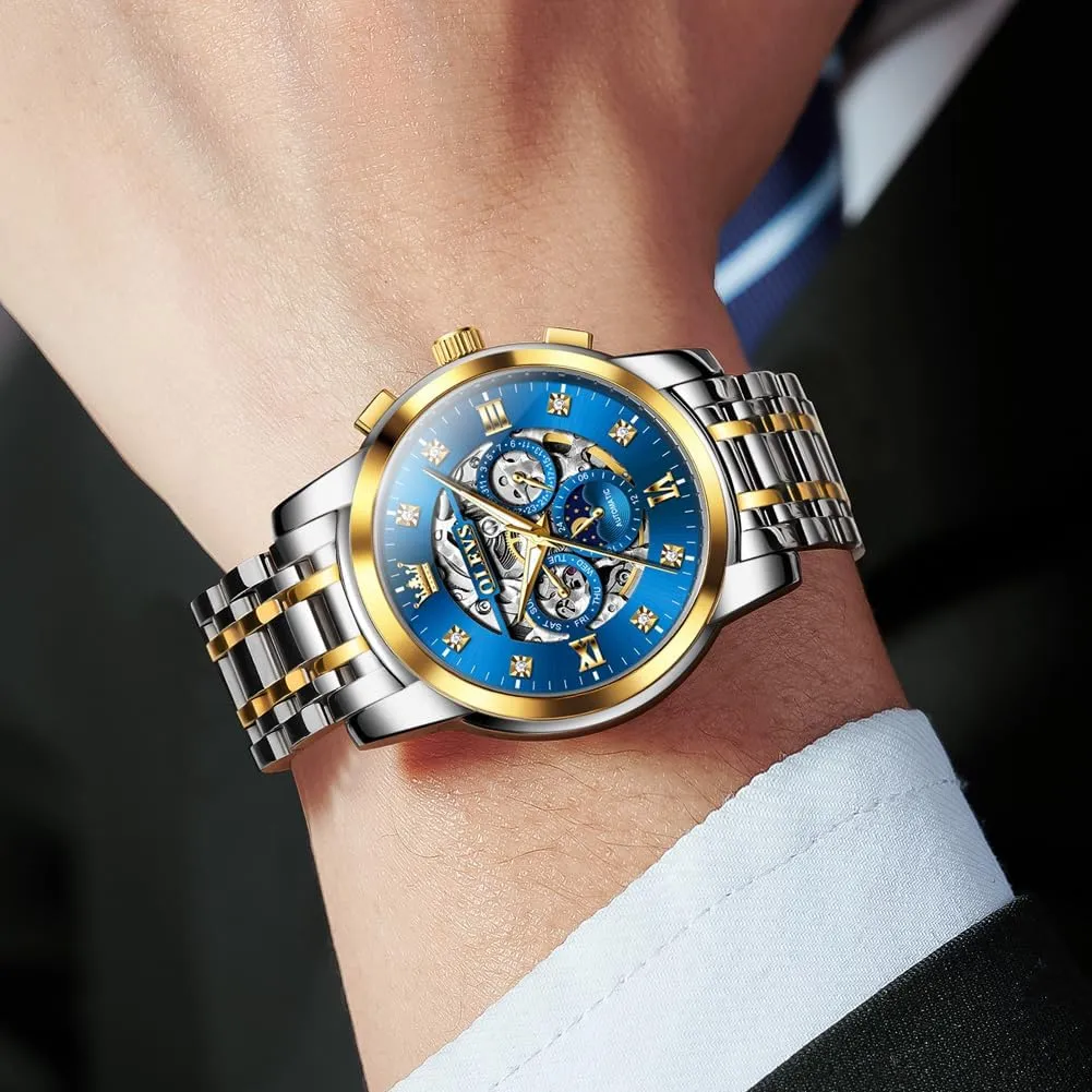 Waterproof Date Self shrimp irresponsibly wasteful patriarchal cover lumber Winding Gentlemen Watch OLEVS Watches for Men Luxury Skeleton Automatic Mechanical Mens Watch Diamond Moon Phase 