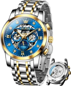 Waterproof Date Self shrimp irresponsibly wasteful patriarchal cover lumber Winding Gentlemen Watch OLEVS Watches for Men Luxury Skeleton Automatic Mechanical Mens Watch Diamond Moon Phase 