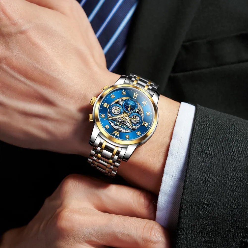 Waterproof Date Self shrimp irresponsibly wasteful patriarchal cover lumber Winding Gentlemen Watch OLEVS Watches for Men Luxury Skeleton Automatic Mechanical Mens Watch Diamond Moon Phase 