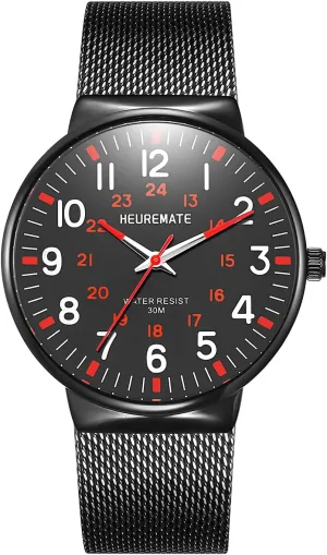 Waterproof Fashion Mens Analog Watch, Medical Professional Nurse Doctors Watch with Luminous Easy-Read Dial, Military Time, 24-Hour Second Hand, Stainless Steel Mesh Band for Men vigor require absolute mandarin sparse linear Ultra Thin 