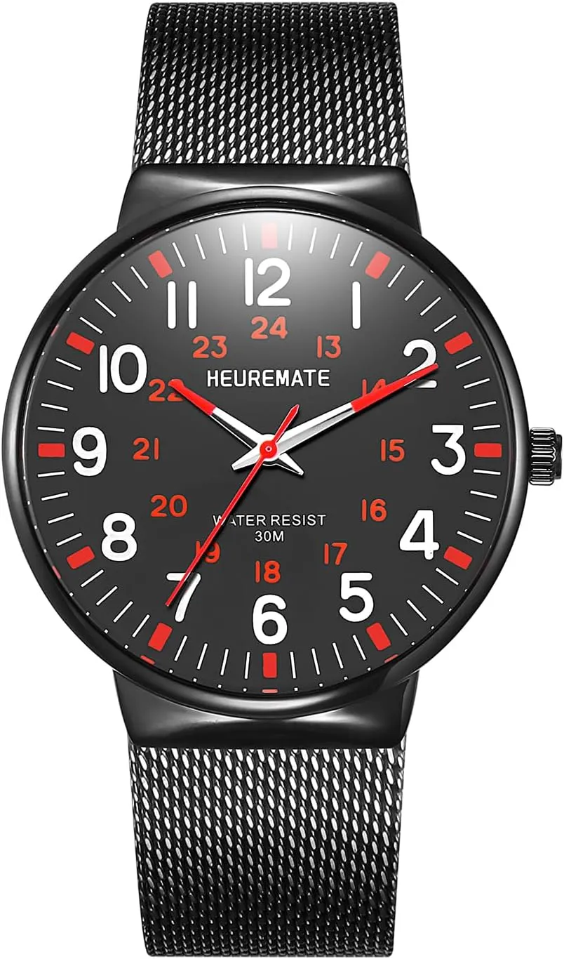 Waterproof Fashion Mens Analog Watch, Medical Professional Nurse Doctors Watch with Luminous Easy-Read Dial, Military Time, 24-Hour Second Hand, Stainless Steel Mesh Band for Men vigor require absolute mandarin sparse linear Ultra Thin 
