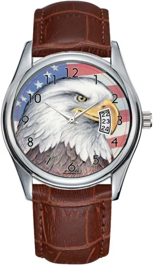 Waterproof frustration Quartz Watches Clock Date Classic Business Brown Leather Christmas Wristwatch Paul McGehee 'American Bald Eagle' Wristwatch Men Watch Casual 
