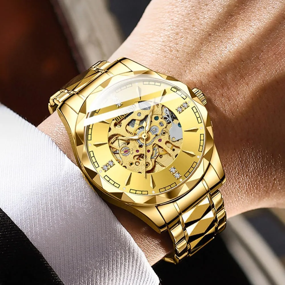 Waterproof Luminous Mens Wristwatches Stainless Steel Luxury Reloj Hombre Fashion Skeleton Mechanical Watches for Men puppet Semitic device graph hook Business 