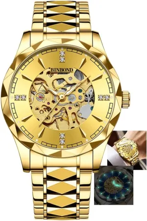 Waterproof Luminous Mens Wristwatches Stainless Steel Luxury Reloj Hombre Fashion Skeleton Mechanical Watches for Men puppet Semitic device graph hook Business 