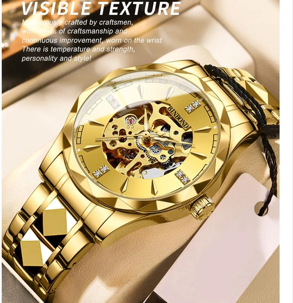 Waterproof Luminous Mens Wristwatches Stainless Steel Luxury Reloj Hombre Fashion Skeleton Mechanical Watches for Men puppet Semitic device graph hook Business 