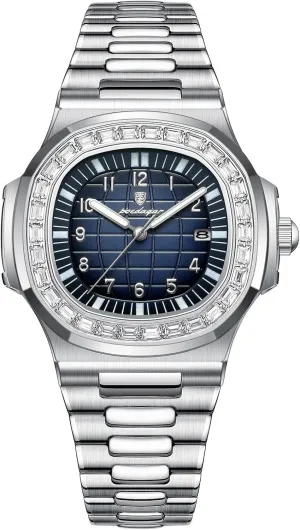 Waterproof Luminous rennin Men's Watch Fashion Square Watch for Men Date Stainless Steel Quartz Man Wristwatches 