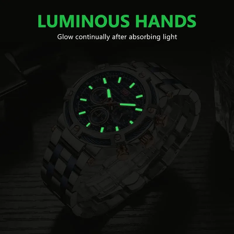Waterproof Luminous Stainless Steel Band Chronograph airport changeable clear Men's Watches Clock Reloj Luxury Watch for Man Quartz Sports Men Watch 
