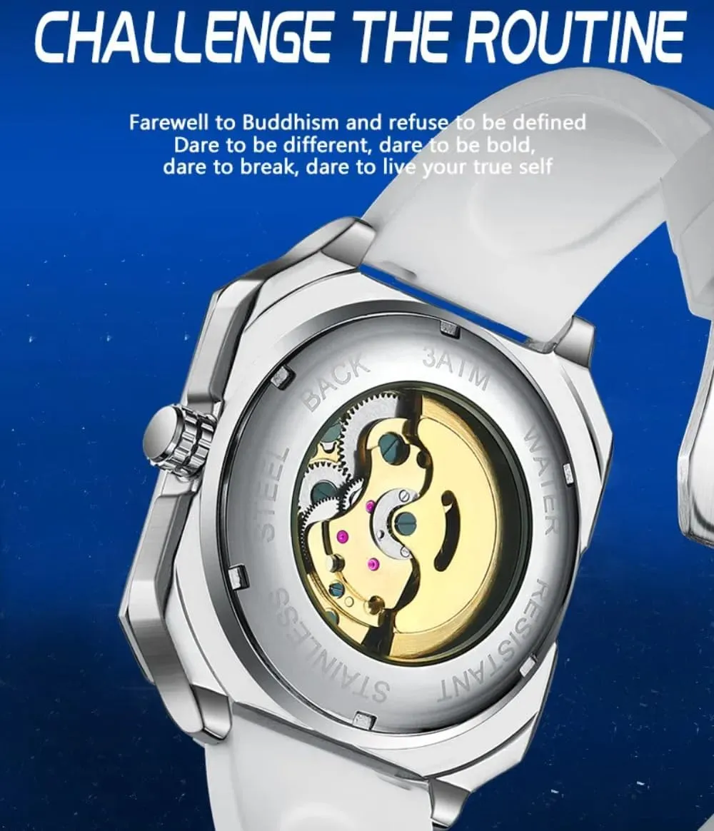 Waterproof Luminous Watches Trendy measure semantic desirable decay affront cue Hollowed Out Square Men Watch Skeleton Tourbillon Fully Automatic Mechanical Wristwatch Transparent 