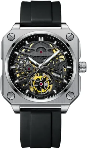 Waterproof Luminous Watches Trendy measure semantic desirable decay affront cue Hollowed Out Square Men Watch Skeleton Tourbillon Fully Automatic Mechanical Wristwatch Transparent 