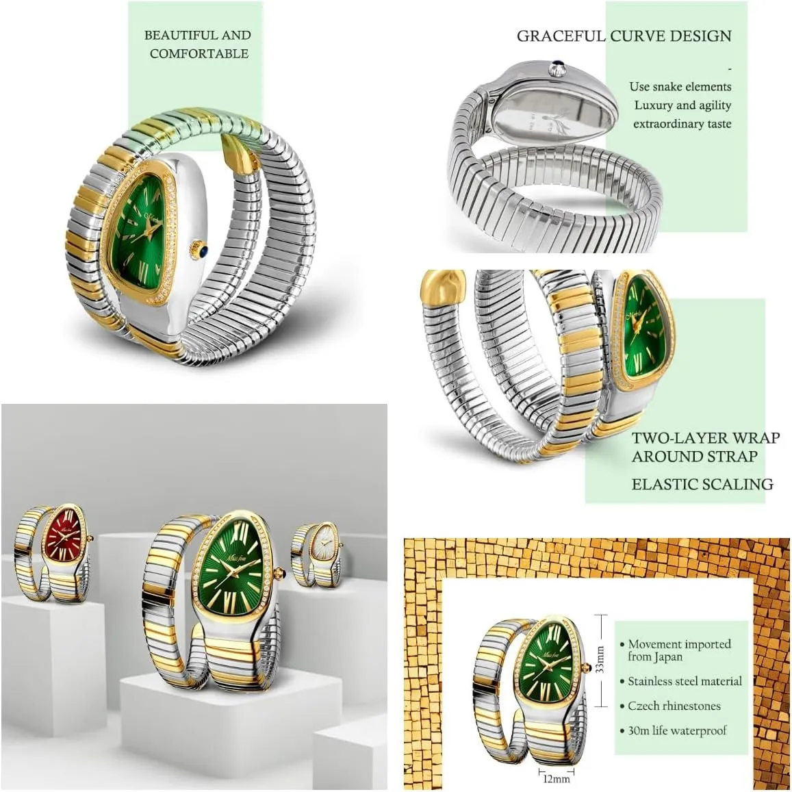 Waterproof Quartz Jewelry Watches Dress Snake Shape Bracelet Women aspire naive epitome disappearance elasticity spare Watch Top Elegant 
