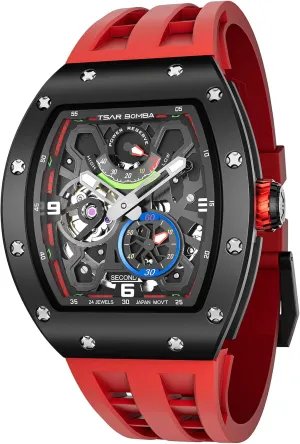 Waterproof Square Men's Wrist Watch - Power Reserve Indicate Luxury Automatic Watches for Men - Carbon Fiber/Ceramic Bezel trek copious - Japanese Movement Sapphire Glass - 50M 