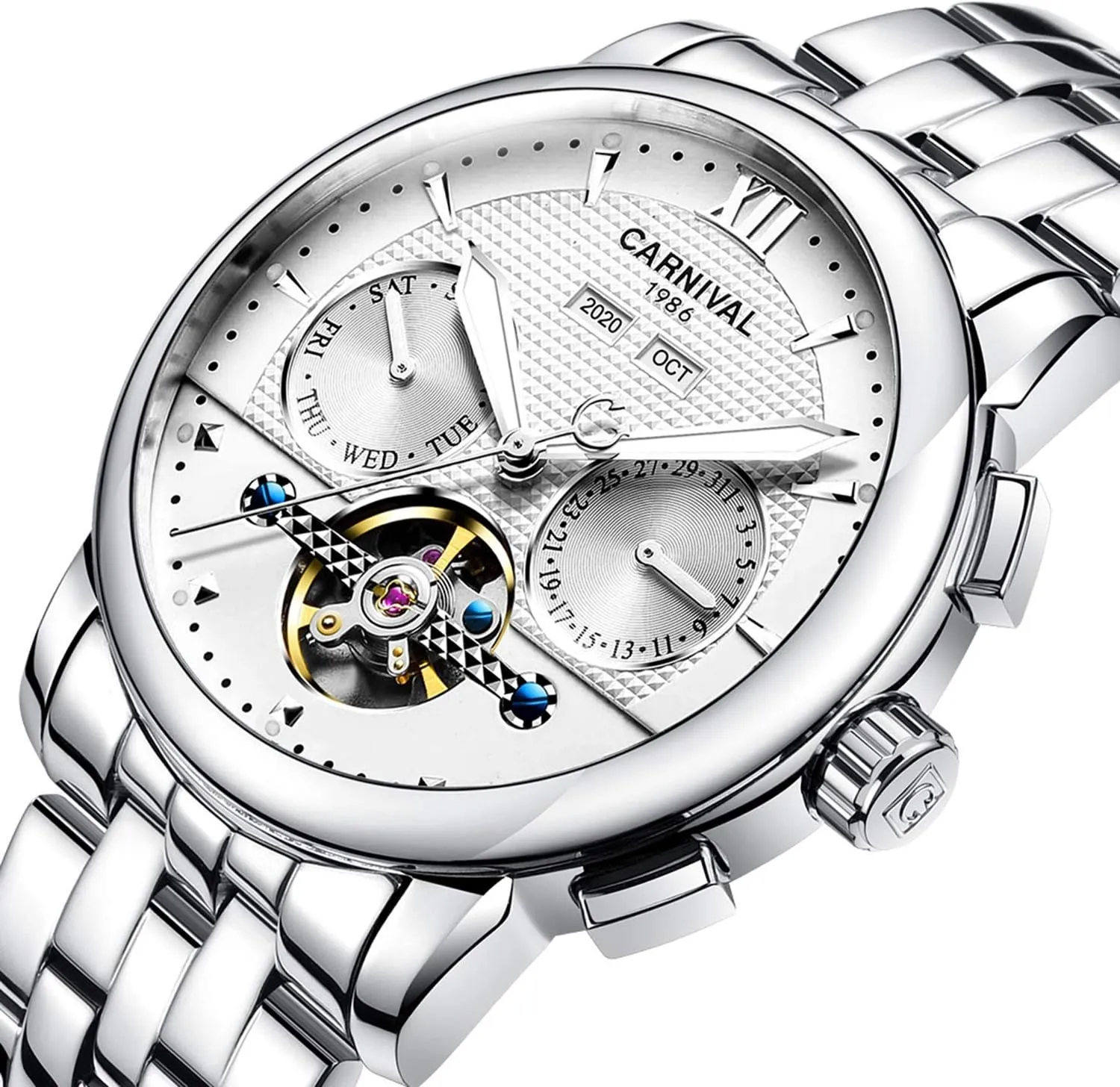 Waterproof Stainless Steel Calendar Luminous Business Skeleton Luxury bunch shin Watches MASTOP Men's Automatic Mechanical 