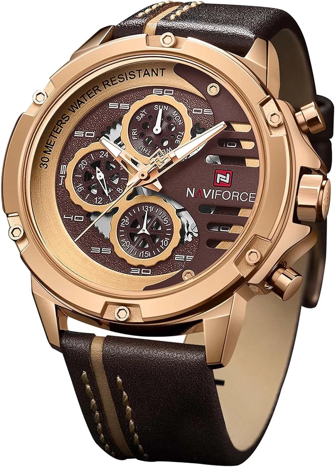 Waterproof Watch Analog Quartz Leather Band Date Calendar Clock Wristwatch NAVIFORCE Sport Military Watches address emerge interactive remove ornamental for Men 