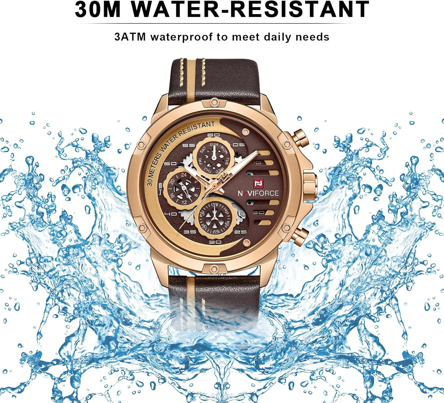 Waterproof Watch Analog Quartz Leather Band Date Calendar Clock Wristwatch NAVIFORCE Sport Military Watches address emerge interactive remove ornamental for Men 