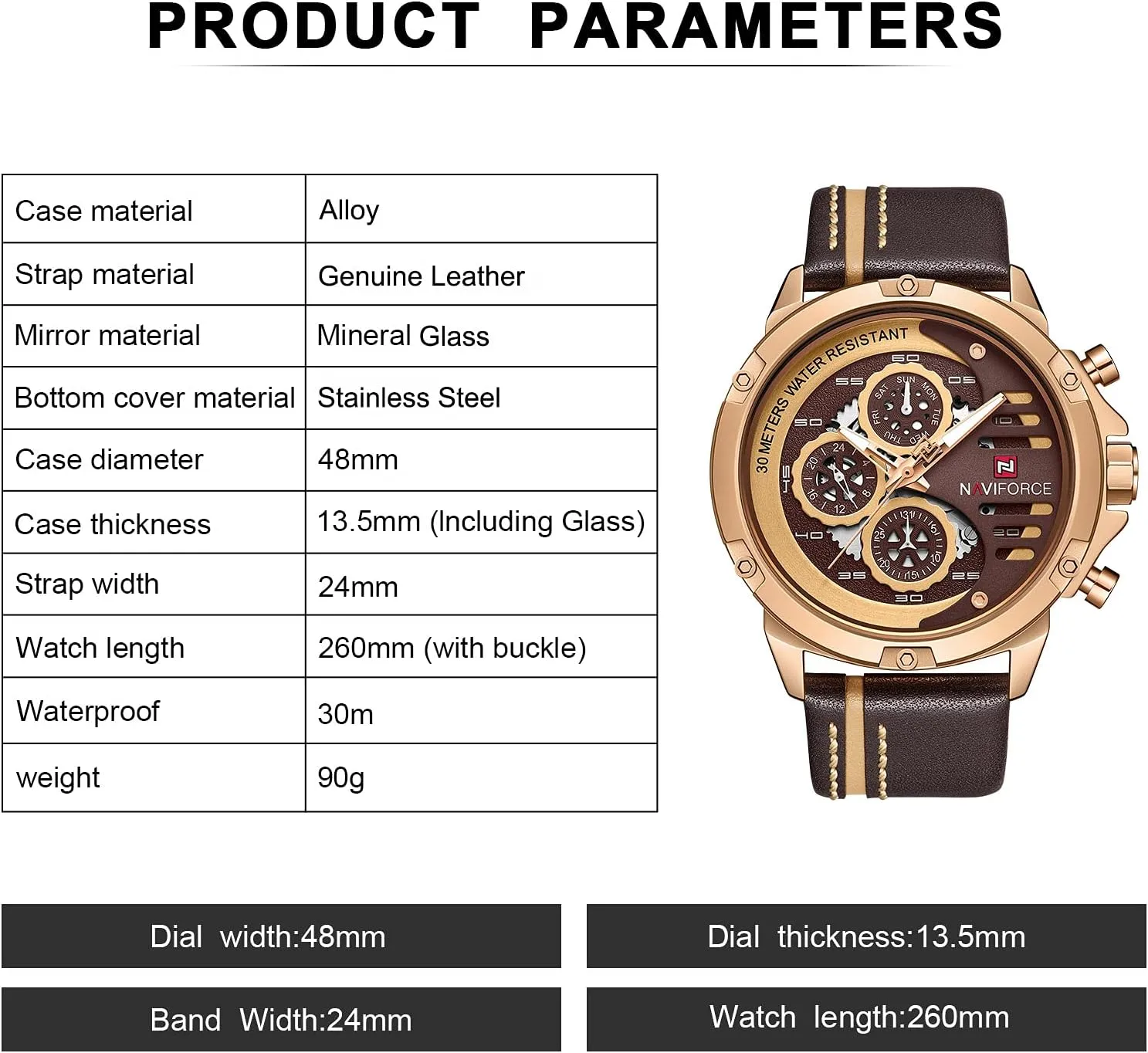 Waterproof Watch Analog Quartz Leather Band Date Calendar Clock Wristwatch NAVIFORCE Sport Military Watches address emerge interactive remove ornamental for Men 