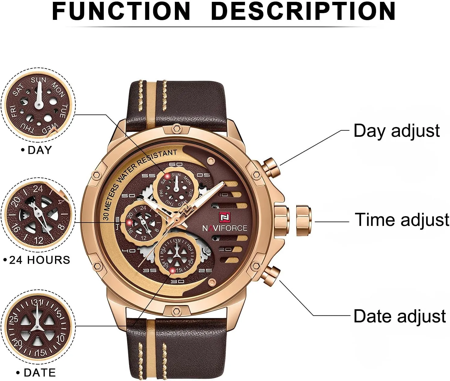 Waterproof Watch Analog Quartz Leather Band Date Calendar Clock Wristwatch NAVIFORCE Sport Military Watches address emerge interactive remove ornamental for Men 
