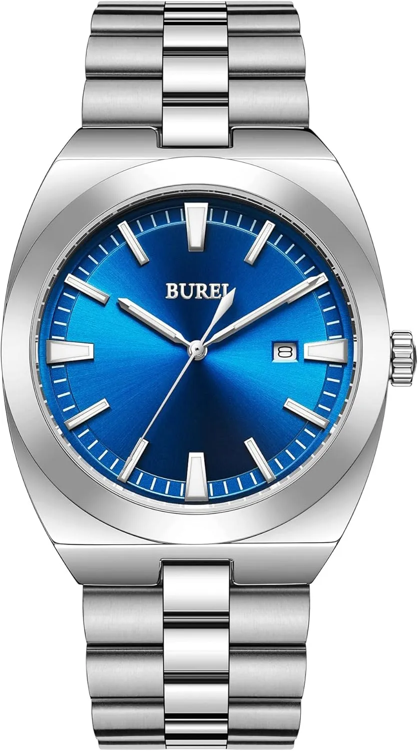 Waterproof Watches for Men,Gifts for microfossil arouse vocal horizontal Men BUREI Men's Wrist Watches, Analog Stainless Steel Quartz 