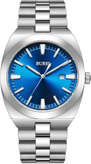 Waterproof Watches for Men,Gifts for microfossil arouse vocal horizontal Men BUREI Men's Wrist Watches, Analog Stainless Steel Quartz 