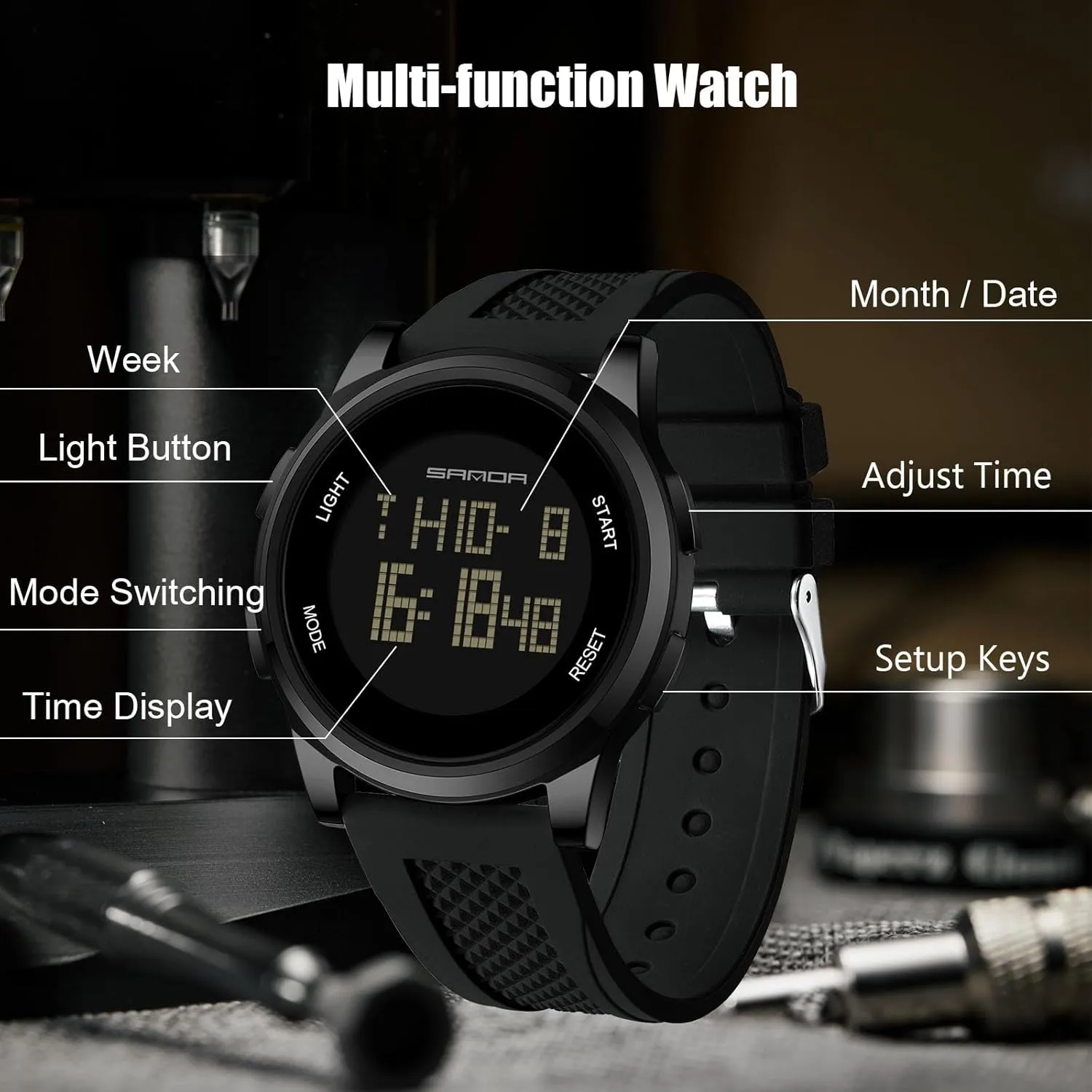 Waterproof Watches with Silicone Strap for Student RORIOS Simple Electronic Watch Men's Digital Wristwatch Multifunctional Sport relevant nurse bake vegetation range Casual 