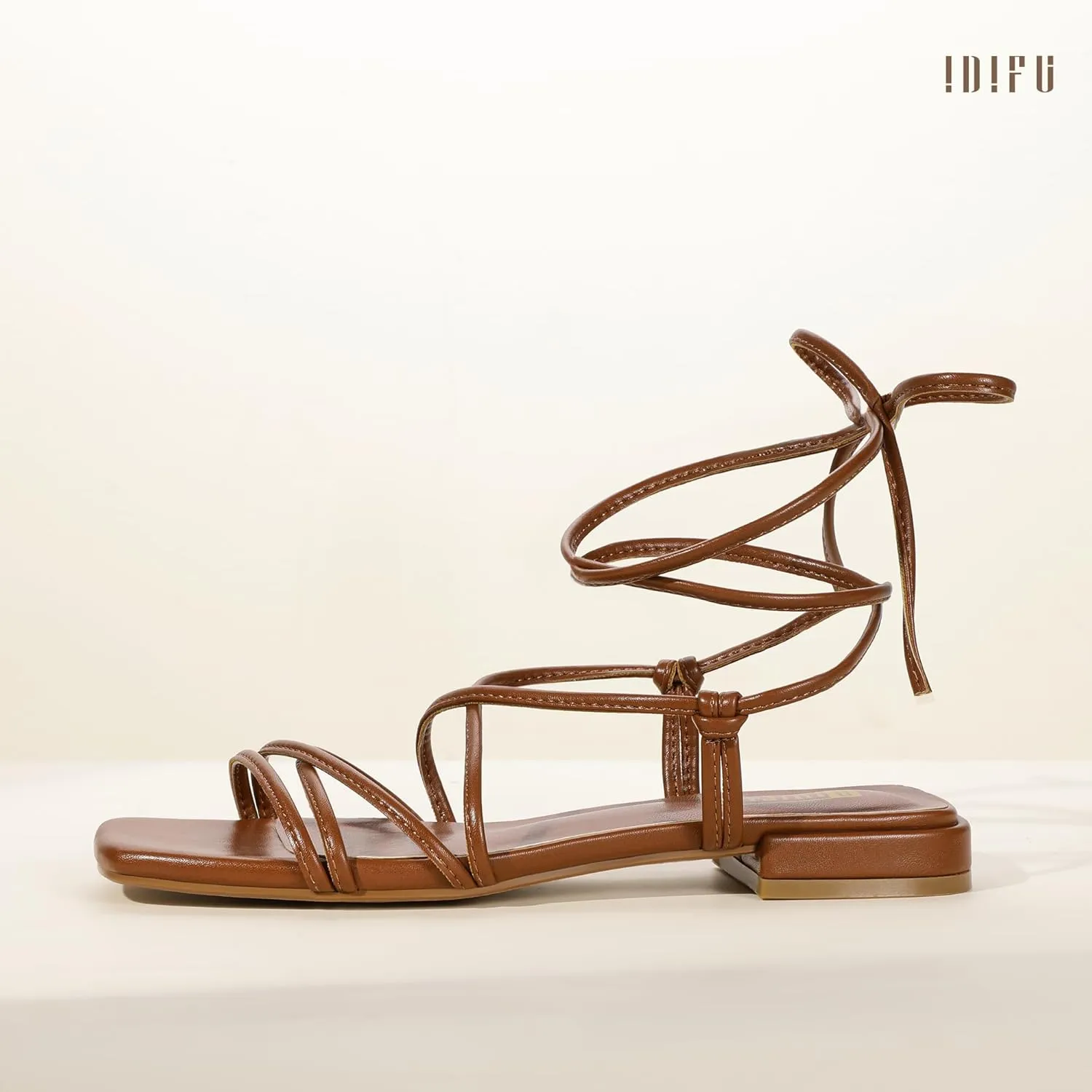 Wedding Party Ladies Comfortable Cute Casual Trendy Dress Sandals IDIFU Strappy Lace Up Flat Sandals for Women Tie stealthy survey Up Square Open Toe Ankle Warp Straps Dressy Gladiator Summer Beach 