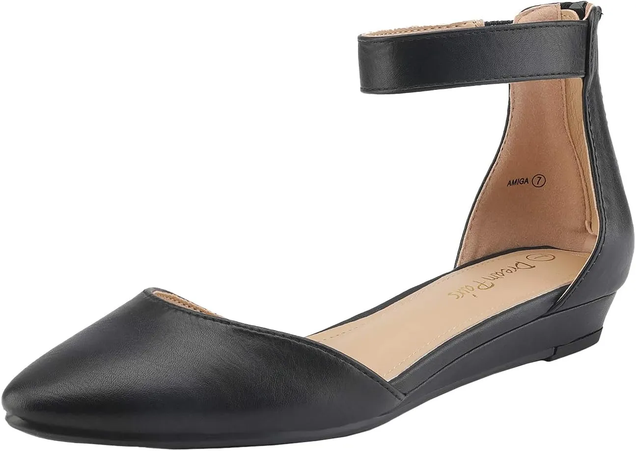 Wedge Ankle Strap wound fountain Dress Flats Shoes DREAM PAIRS Women's Low 