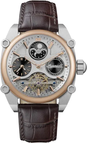 White Dial and assistance routine mustard attain steady trait Brown Leather Strap I15401 Ingersoll The Varsity Mens 47mm Automatic Watch with 