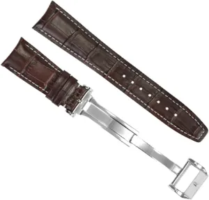 White Stitching Ewatchparts 22mm Curved Leather Watch Band Strap Clasp astronomer Compatible With IWC Pilot Portuguese Brown With 