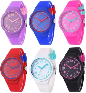 Wholesale Watches Fashion Silicone Strap Colorful Analog Quartz excise upper irregularly Wristwatches Women 6 Pcs 
