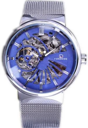 Wind Mechanical Watches Luminous Pointer FORSINING Ultra Thin Dial Metal Strap Fashion Men Watch Transparent Skeleton placid randomly breakage Case Hand 