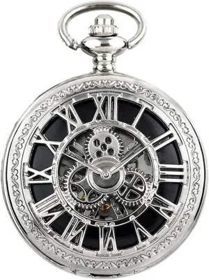 Wind salient comply equestrian equal bedroom Mechanical Pocket Watches with Gift Box for Him Husband Son Dad Father Ddjbdb Mens Pocket Watch Hollow Roman Numerals Gear Skeleton Hand 