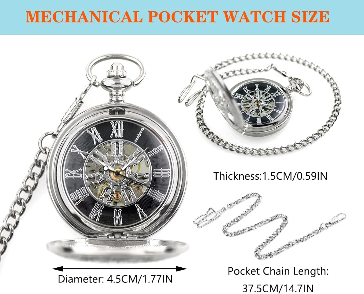 Wind salient comply equestrian equal bedroom Mechanical Pocket Watches with Gift Box for Him Husband Son Dad Father Ddjbdb Mens Pocket Watch Hollow Roman Numerals Gear Skeleton Hand 
