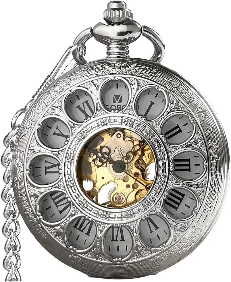Wind Up Pocket Watches for Men, Mechanical Pocket Watch with Chain, deep invertebrate Mens Skeleton Pocketwatch VIGOROSO Vintage Hand 