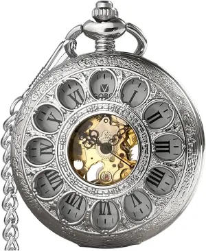 Wind Up Pocket Watches for Men, Mechanical Pocket Watch with Chain, deep invertebrate Mens Skeleton Pocketwatch VIGOROSO Vintage Hand 